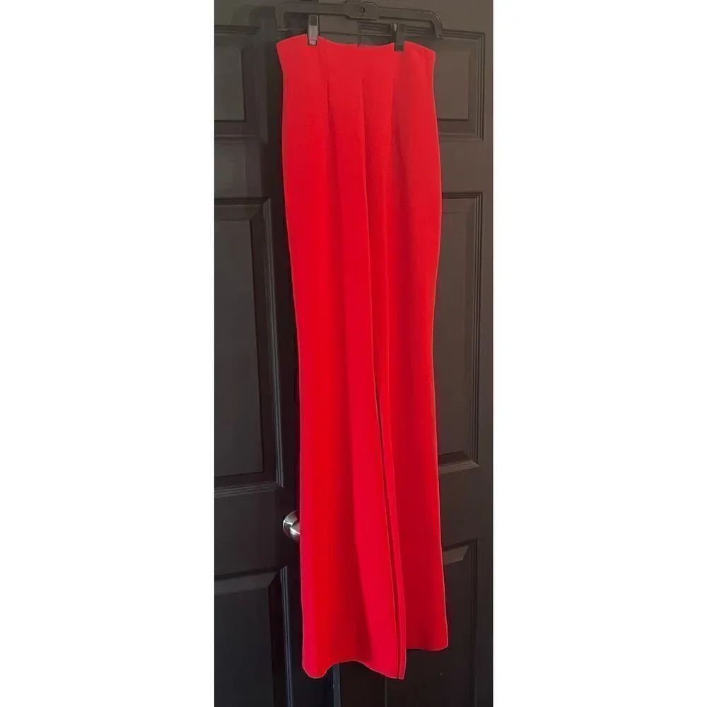 Sergio Hudson Woman’s Red High Waist Flat Front Wide Leg Pants